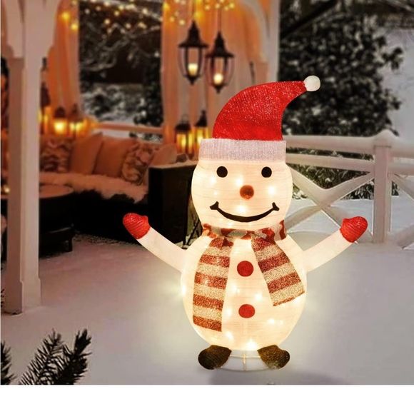 Christmas Snowman Decorations, Pre-lit 48LED Collapsible Snowman Battery nwt - Picture 6 of 6